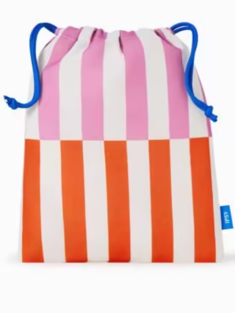 ipsy Pink, White & Orange Striped Drawstring Cosmetic Bag with Blue Cord